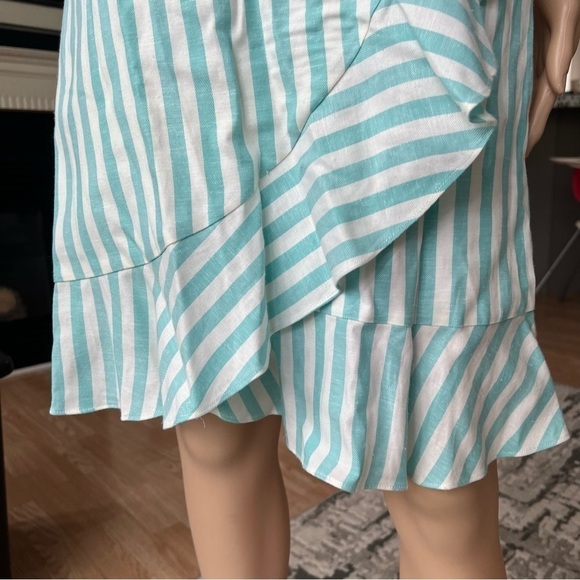 Draper James Women’s Puff Sleeve Turquoise White Striped Wrap Dress Size S NWT - Picture 8 of 14